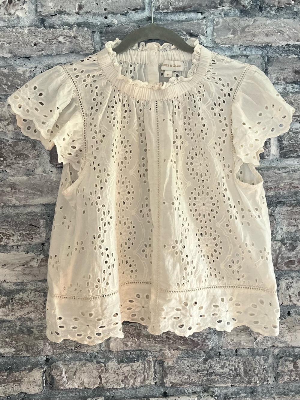Jennifer & Grace Eyelet Ruffle Neck, buttons down back Gorgeous feminine top